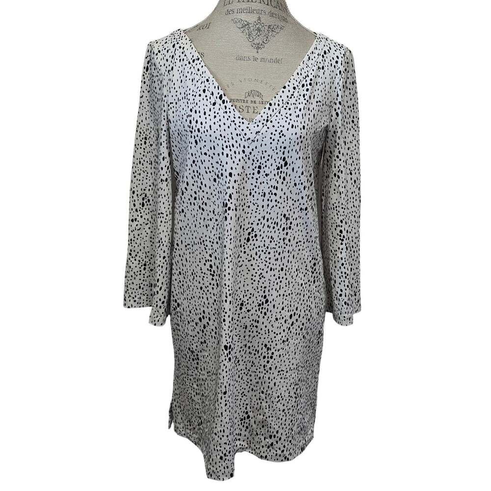 Persifor Winpenny Black & White Spotted Print V Neck Long Sleeve Dress